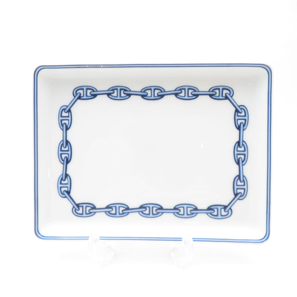 美品】エルメスシェーヌダンクルブルー12×16cm長方形プレート