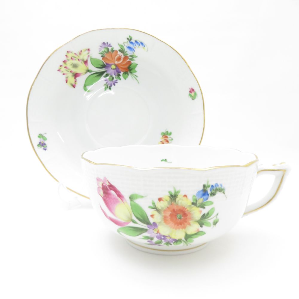 Herend - 美品 Herend ヘレンド チューリップの花束 BT 720 モーニングカップ＆ソーサー 1客 ミルク コーヒー スープ ティー SO3157T2 美品 Herend ヘレンド チューリップの花束 BT 720 モーニング