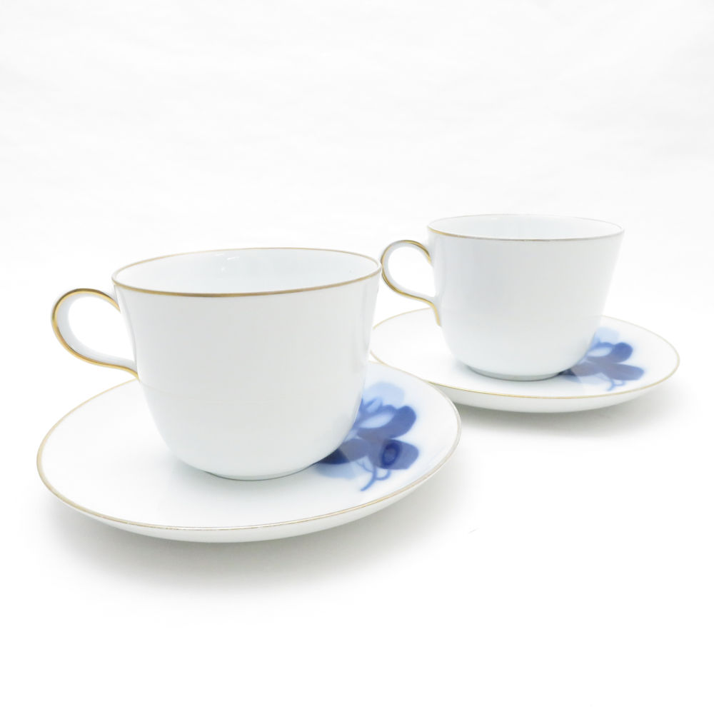 大倉陶園 色蒔き/ブルーローズ モーニングカップ＆ソーサー 計9客 茶器 