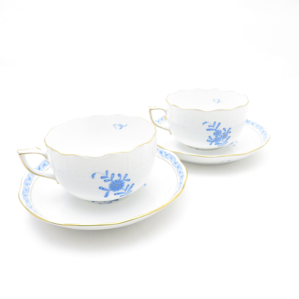 Herend - 美品 Herend ヘレンド アポニーブルー(AB)724 ティーカップ＆ソーサー 2客 ペア シノワズリ 青 花 金彩 SU9509S2 美品 Herend ヘレンド アポニーブルー(AB)724 ティーカップ