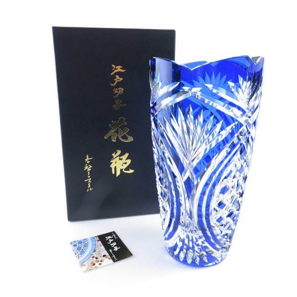 【未使用】カガミクリスタル 江戸切子 花瓶（高さ24cm）1点(箱付き）